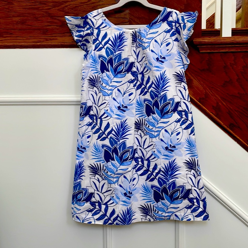 Janie and Jack Girls Sz 12 blue and white pattern shift dress, lined